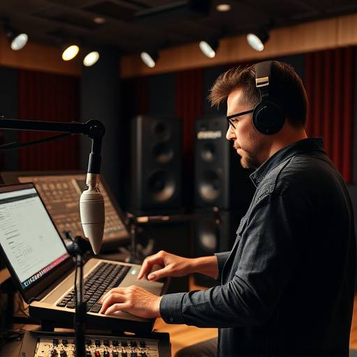 En lydtekniker som jobber i et lydstudio